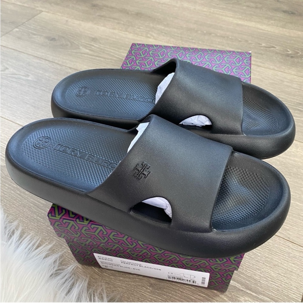 Nwt Tory Burch Black Slides Size 8 And 9 - image 4